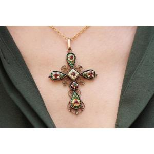 French Bressan Silver Pendant Cross, French Regional Religious Pendant, Christian Jewelry