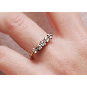Diamond Line Ring 0.52 Ct In 14 Karat Yellow Gold And Platinum, Antique Diamond Wedding Ring