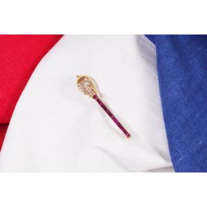 Broche Art Deco Raquette De Tennis En Or, Bijou lié aux sports Paris 2024