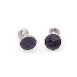 Boutons De Manchette Lune En Argent, Métal, émail Violet, Homme Dans La Lune, Bijou Ancien
