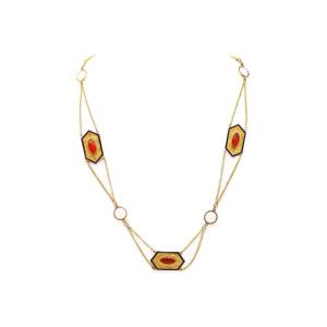 Collier Draperie Premier Empire En Or 18k, Collier Ancien Vers 1810, Or émail, Bijou Ancien