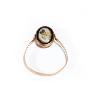 Bague Pivotante Ancienne En Or 18k, Fleur Pensée, Portrait Dame
