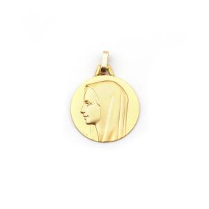 Virgin Mary Medal In 18k Gold, Religious Pendant In 18k Gold, Baptism, Communion 