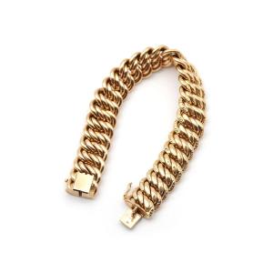 French Antique Large Curb In 18 Karat Gold Bracelet, Gold Bracelet, Early 20th Century