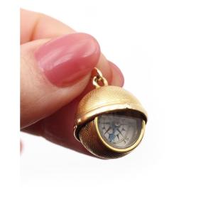 Pendentif Boule Boussole En Or 18k, Pendentif Pivotant, boussole ancienne, Bijou Ancien