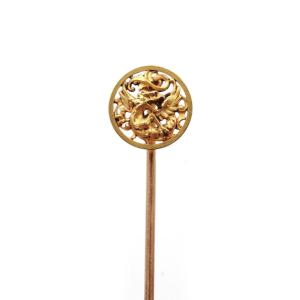 Wiese Chimera Pin In 18k Gold, Gothic Revival Tie Pin, Signed By Louis Wiese