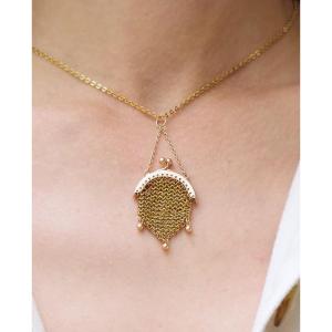 Petite bourse de poupée pendentif or 18k, pendentif bourse cotte de maille, pendentif 19e 