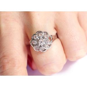 Diamonds Flower Cluster Ring In White Gold 18k, Pompadour Diamond Ring, Rose-cut Diamond
