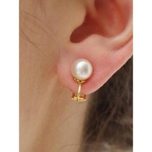 Clips d'oreille perles de culture en or 18k, seconde main, bijou vintage