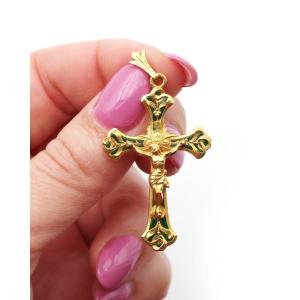Art Nouveau Enameled Cross Pendant In 18k Gold, Mistletoe, Gold Enamel
