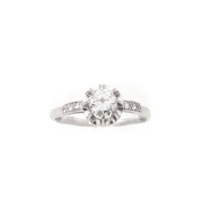 Bague solitaire 0.61 ct en platine, Bague solitaire Art Deco, bijou ancien, fiançailles