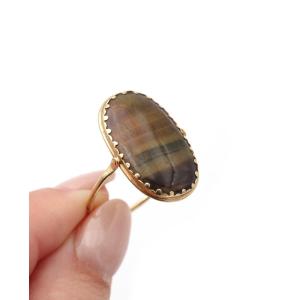 Bague pivotante œil-de-tigre en or 18k, Bague ancienne pour homme, bijou ancien