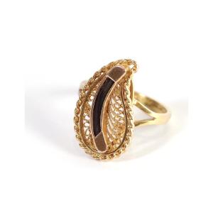 Bague feuille filigrane en or jaune 18k, millieu XXe siècle, matière organique