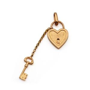 Heart Padlock Key Pendant In 18k Gold , Charles Perroud's Pendant, Sentimental Pendant