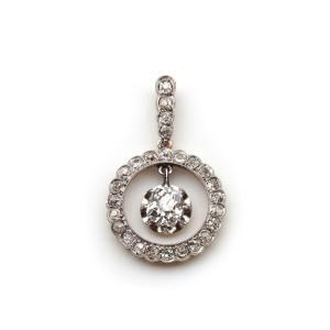 Edwardian Diamond Circular Pendant In 18k Gold And Platinum, Belle Epoque White Diamond Pendant
