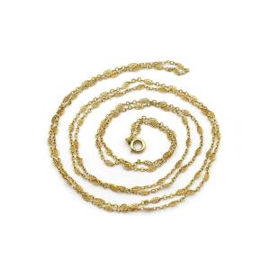 Long sautoir filigrané en or 18k, collier double chaine, filigrane, collier en or 