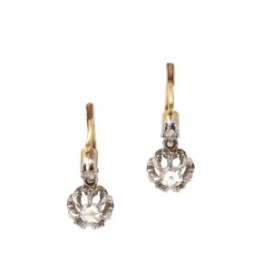 Dormeuses ancienne diamants de 0.20 ct, en or 18k et platine, boucles d'oreille Art Deco
