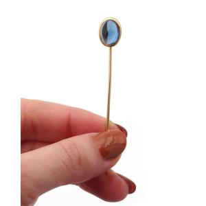 Épingle de cravate cabochon bleu en or 18k, Epingle ancienne, bijou pour homme