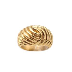 French Dome Croissant Ring In Solid 18k Gold, Gadroon Ring, 1980's 
