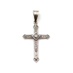 French Art Deco Cross Pendant With Diamonds In 18k Gold, Antique Cross Pendant, Religious Jewel