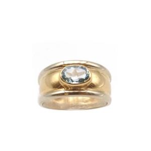 Topaz Band Ring In 18 Karat Two-tone Gold, Vintage Jewelry, 0.80 Ct 