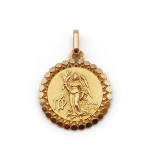 Médaille astrologique Vierge Charles Perroud en or 18k, signe du zodiaque, bijou vintage