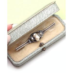 Broche ginko Paul Dumont en argent, broche ancienne perle en argent 