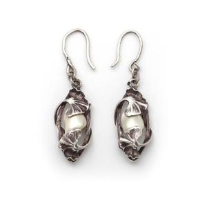 Boucles d'oreille Paul Dumont ginko en argent, Bijou Art Nouveau