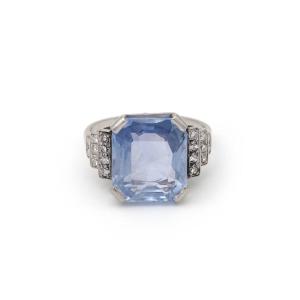 Ceylon Sapphire Certified 9.88 Cts Art Deco Ring In Platinum, Diamond Ring