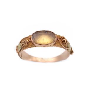 Georgian Secret Locket Ring In 18k Gold, Grape And Vine, Antique French Jewelry 