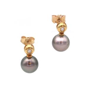 Clous d’oreille perles de Tahiti et diamants en or 18k 