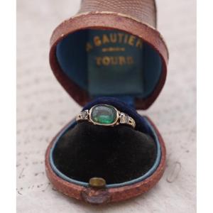 Georgian Green Paste Diamonds Ring In 18 Karat Gold 