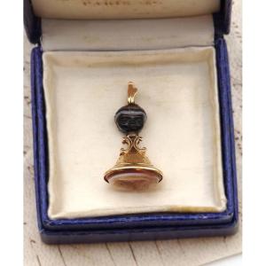 Georgian Blackamoor Seal Fob Intaglio Agate Pendant In 18k Gold 