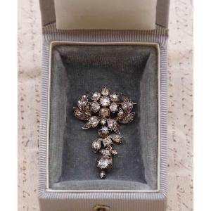 Victorian Diamond Flower Stomacher With 3 Ct Diamonds In 18k Gold And Silver