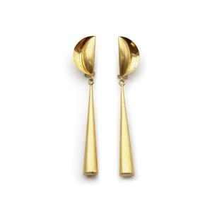 Longues boucles d'oreille modernistes en or creux 18k, pendants d'oreille vintage