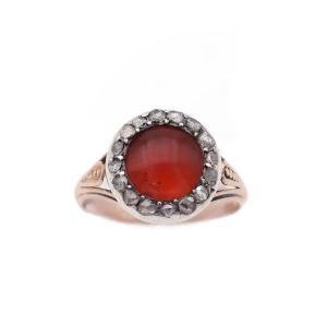 Bague ancienne cornaline diamants or 18 karats et argent 