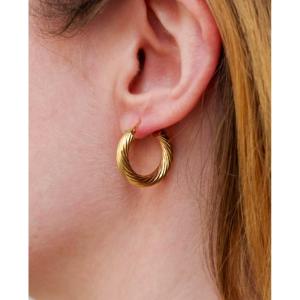 Créoles stries Perroud en or creux, boucles d'oreille vintage