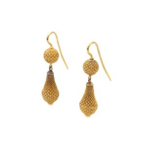 Braided Gold Drop Earrings In 18 Karat Gold, Textured Mesh