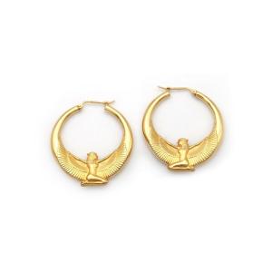 Créoles en or creux 18k déesse Isis Egyptomania, boucles d'oreille vintage