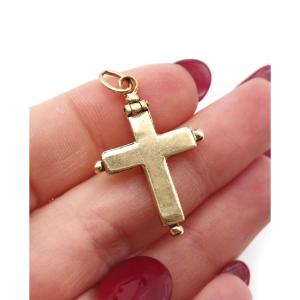 Pendentif croix reliquaire en or 18 et 14 karats