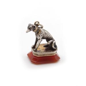 Pendentif cachet chien cornaline en argent et en or 