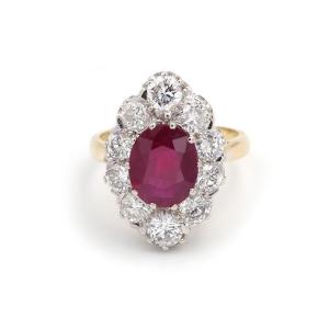 Bague marquise rubis diamants en or 18k et platine
