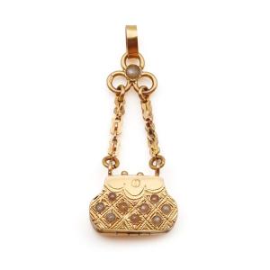Pendentif sac porte-photo en or 18 karats, pendentif ancien médaillon 