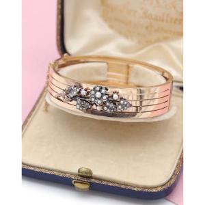 Antique French 18k Gold Cuff Bracelet With Pearls