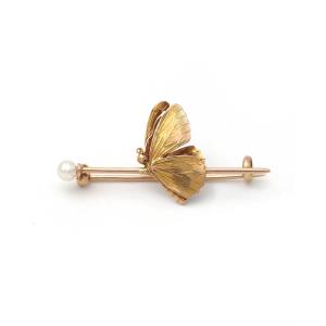 Antique French Butterfly Brooch Pin Gold Jewelry