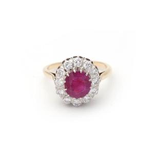 2.10 Ct Ruby Diamond Cluster Ring In 18 Karat 