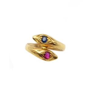 Wempe Sapphire Ruby Snake Ring In 18 Karat Gold