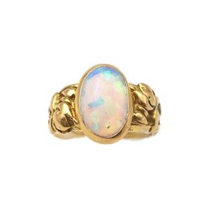 Bague opale iris en or 18 karats, style art nouveau 