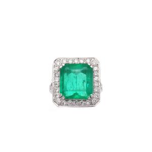 4.7 Ct Colombian Emerald Diamond Ring In 18 Karat White Gold