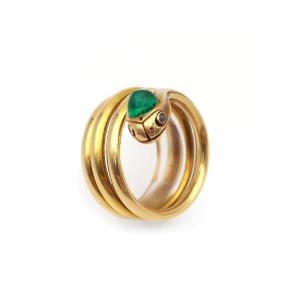 Bague serpent émeraude 0.75 ct en or 18k, bague art deco
